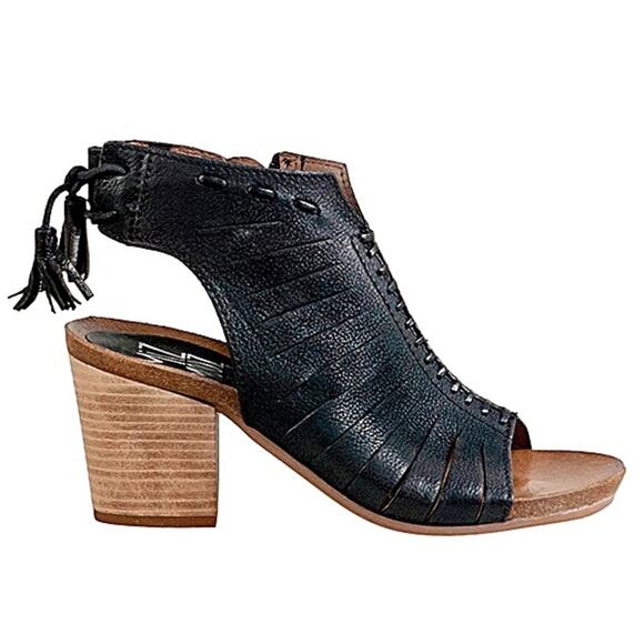 Miz Mooz Maddie Tassel Sling Back Heeled Leather Sandal Black Size 40 Boho Artsy - Picture 1 of 14